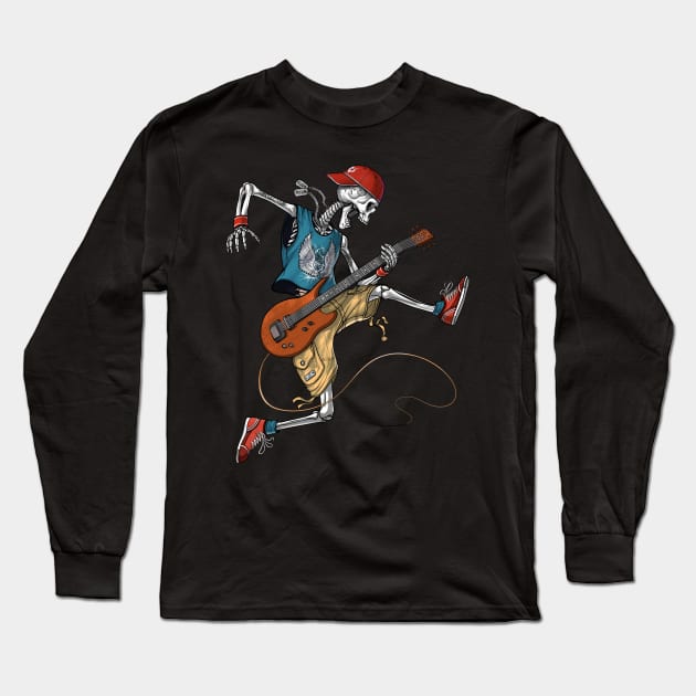 Metal Skeleton Guitarist Long Sleeve T-Shirt by underheaven